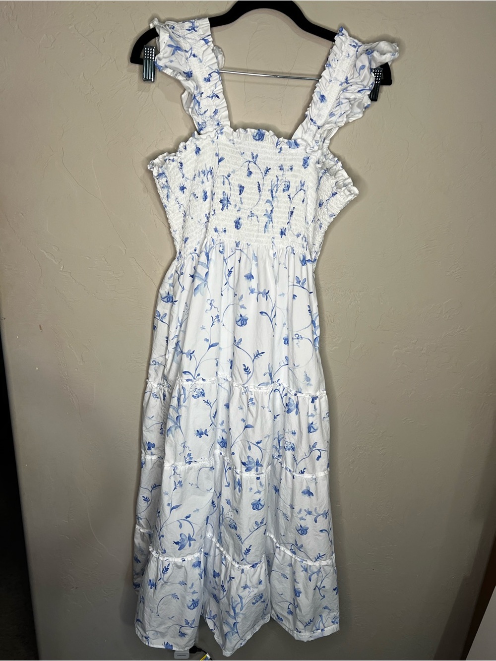 Hill House White Midi Dress with Blue Floral Print - Picture 9 of 11
